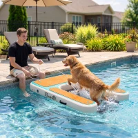 PawHut Rampa Gonfiabile per Cani con Struttura Antiscivolo in Plastica EVA e Rete, 151x102x15 cm, Arancione(m-2)