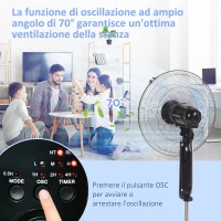 HOMCOM Ventilatore a Piantana con Telecomando, Altezza Regolabile, 3 Velocità, Angolo di Inclinazione Regolabile, in Metallo, Nero(m-5)