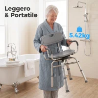 HOMCOM Sedia per Doccia Girevole ad Altezza Regolabile con Braccioli, Schienale, Capacità 150 kg, Grigio(m-6)