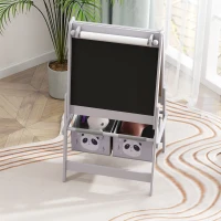 AIYAPLAY Lavagna per Bambini con Cavalletto 3 in 1 e 2 Contenitori, Età 3-8 anni, 54x46.5x93cm, Grigio(m-7)
