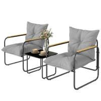 Outsunny Set Bistrò 3 Pezzi, Mobili Esterno Metallo con Cuscini, Grigio Scuro(m-11)