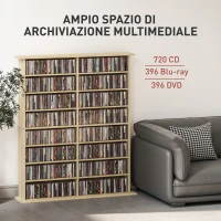 HOMCOM Mobile Libreria porta CD a 16 Ripiani dal Design Moderno in Legno, 106.5x24x126.3 cm, Naturale(m-4)