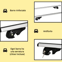 HOMCOM Barre Portatutto per Auto da 75 kg con Blocco e Chiavi di Sicurezza, in Alluminio e ABS, 135.3x5.7x7 cm, Argento(m-7)