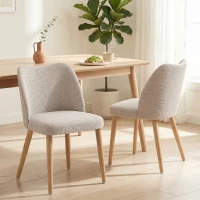HOMCOM Set di 2 Sedie da Pranzo in Tessuto Effetto Lino e Legno di Caucciù, Seduta Imbottita, Schienale Curvo, Crema(m-10)