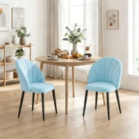 HOMCOM Set 2 Sedie da Pranzo Imbottite con Schienale a Conchiglia in Velluto, 52x55x79 cm, Azzurro(m-9)