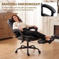 HOMCOM Sedia da Ufficio Ergonomica e Reclinabile 150° con Poggiapiedi, in Cotone e Metallo, 65x67x112-122 cm, Nero(m-7)