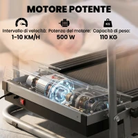 HOMCOM Tapis Roulant Elettrico Pieghevole, Tapis Roulant Elettrico Portatile 1.25HP con Schermo LCD, Velocità 1-10 km/h, Ruote, Allenamento per Casa, Ufficio, Palestra, Nero e Grigio(m-6)