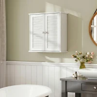 HOMCOM Pensile da bagno con 2 ante a persiana e ripiano regolabile, bianco(m-10)