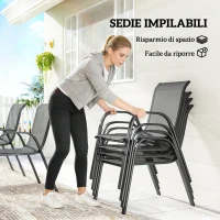 Outsunny Set da Esterno 7pz in Acciaio con Tavolo Rettangolare e 6 Sedie Impilabili in Texteline, Grigio Chiaro(m-4)
