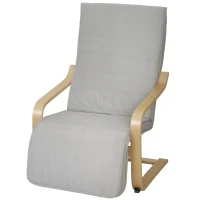 HOMCOM Poltrona Camera da Letto in Legno di Betulla e Tessuto Effetto Lino con Poggiapiedi Regolabile, Grigio Chiaro(m-11)