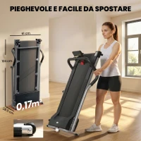 HOMCOM Tapis Roulant Elettrico Pieghevole, Tapis Roulant Elettrico Portatile 1.25HP con Schermo LCD, Velocità 1-10 km/h, Ruote, Allenamento per Casa, Ufficio, Palestra, Nero e Grigio(m-7)