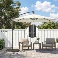 Outsunny Ampelschirm ca. Ø300 cm Sonnenschirm mit Verriegelungsmechanismus Kurbel Ständer Gewichten Cremeweiß(m-3)