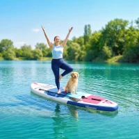 Outsunny Sup Gonfiabile con Pagaia Regolabile e Accessori, in Plastica ed EVA, 305x89x15 cm, Blu Rosso Rosa(m-9)