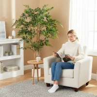 HOMCOM Kunstbanyanboom Kunstplant met Massiefhouten Stam en Pot – voor Woonkamer Slaapkamer Kantoor 65 x 65 x 150 cm Groen(m-9)