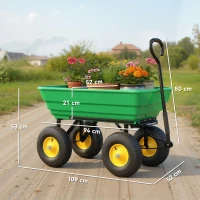 Outsunny Carro de Jardín Inclinable hasta 75° con Mango Ajustable y 4 Neumáticos Capacidad Max.75 L Acero 109x52x94 cm Verde(m-3)