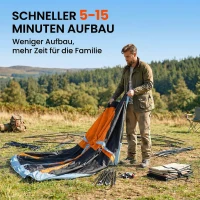 Outsunny Tunnelzelt 4 Personen Familienzelt mit Schlaf- und Wohnzimmer Dachfenstern Bodenplane Stehhöhe 3000 mm Wassersäule(m-8)