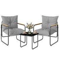 Outsunny Set Bistro 3 Piese, Mobilier Exterior Metal cu Perne, Gri Întunecat(m-11)