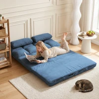 HOMCOM Bodensofa Schlafsofa Sofa, klappbar, verstellbare Rückenlehne, 102 cm x 73 cm x 60 cm , Blau(m-8)