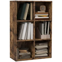 HOMCOM Librería de 3 Niveles Estantería para Libros con 6 Cubos de Almacenaje para Estudio 65,5x30x97,5 cm Marrón Rústico(m-1)