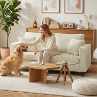 HOMCOM 2-Sitzer-Sofa aus Rippvelours, modernes Wohnzimmersofa 170 cm, breite Sitzfläche, Taschenfederkissen, Creme(m-4)