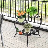 Outsunny Blumenständer Blumentreppe Pflanzenregal 3 Ablagen Pflanzenständer Retro-Design Deko Metall Schwarz 64 x 45 x 56 cm(m-2)