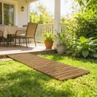 Outsunny Camino de Jardín de Madera 120x38 cm Pasarela Recta Enrollable para Exteriores Resistente a la Intemperie Carbonizado(m-10)