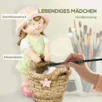 Outsunny Buitenzonnig tuinbeeldje meisje met bloempot Weerbestendig tuinbeeld(m-5)