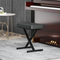 HOMCOM Scaun pentru Pian Pliabil și Reglabil pe 4 Înălțimi, din Piele PU, Spumă și Metal, 60x32x53-63 cm, Negru(m-10)