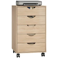 HOMCOM Sertarieră birou cu roți și 5 sertare, arhivor mobil, pentru birou, living 40x40x67 cm Stejar(m-7)