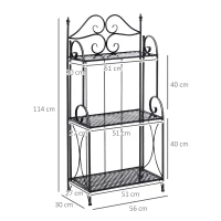 Outsunny Blumenständer, Regal, dreistöckig, klappbar, Metallrahmen, schwarz, 56 x 30 x 114cm(m-3)