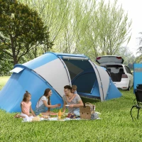 Outsunny Tenda da Campeggio 4 Posti con 2 Zone Notte e Borsa da Trasporto, 430x240x170 cm, Bianco e Azzurro(m-10)