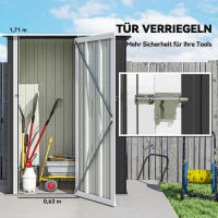 Outsunny gereedschapsschuur tuinhuisje gereedschapsschuur met deur buiten staal donkergrijs 142 x 84 x 189 cm(m-5)