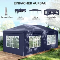 Outsunny Faltpavillon 6 x 3 m, abnehmbare Seitenwände, große Fenster, Reißverschlusstüren, Stahlrahmen, Blau(m-4)