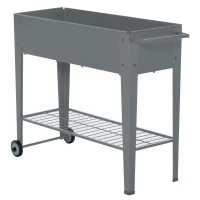 Outsunny Huerto Urbano Jardinera Elevada de Metal Cama de Jardín con Ruedas Asa Lateral y Estante Inferior para Cultivo Plantas Hortalizas Flores 104x39x80 cm Gris(m-7)