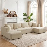HOMCOM Komprimiertes modulares U‑Sofa 337 cm, 4‑Sitzer Schlafsofa in Cordvelours, breite Sitzfläche, Creme(m-2)