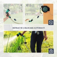 Outsunny Suport pentru Furtun de Grădină Retractabil cu Furtun de Apă 30+2 m, 7 Moduri, Negru(m-6)