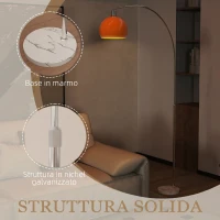 HOMCOM Lampada da Terra ad Arco con Interruttore a Pedale, in Marmo, Metallo e Plastica, 26x90x180 cm, Bianco e Arancione(m-7)