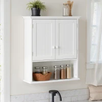 Kleankin Armário Casa de Banho com 2 Portas Prateleira Interior Ajustável e Compartimento Aberto Móvel Auxiliar Suspenso Multiúso para Cozinha 60x20x70,5cm Branco(m-8)
