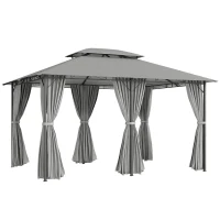 Outsunny Pavillon 3x4m Gartenpavillon mit 6 Seitenteilen Partyzelt Gartenzelt Festzelt mit Doppeldach Dunkelgrau(m-1)