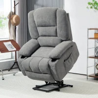 HOMCOM Sillón elevador relax eléctrico, función de masaje y calor, inclinación ajustable, reposapiés, controles remotos, Gris(m-5)