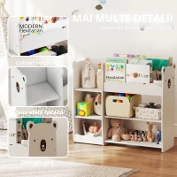 AIYAPLAY Etajeră pentru jucării pentru copii Rafturi deschise Compartimente Design cu ursuleți Organizator de jucării Alb(m-5)