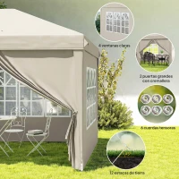 Outsunny Carpa de jardín exterior 6x3m carpa plegable con paneles anti-UV Altura ajustable con Bolsa de transporte beige(m-8)