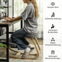 HOMCOM Kniestuhl – Ergonomische Kniekruk met Linnenlook, Berkenhouten Basis, tegen Nekpijn(m-5)
