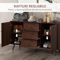 HOMCOM Bufet Modern din Lemn și PAL cu 2 Dulapuri și 3 Sertare, 127x40x76 cm, Maro și Negru(m-5)