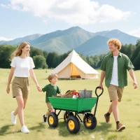 Outsunny Carro de Jardín Inclinable hasta 75° con Mango Ajustable y 4 Neumáticos Capacidad Max.75 L Acero 109x52x94 cm Verde(m-7)