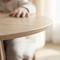 HOMCOM Table à Manger Ronde pour 4 à 6 Personnes, Ø 120 x 75 cm, Table de Cuisine avec Piétement à Lattes Robuste, Bois Naturel(m-10)