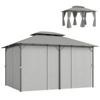 Outsunny Pavillon 3x4m Gartenpavillon mit 6 Seitenteilen Partyzelt Gartenzelt Festzelt mit Doppeldach Dunkelgrau(m-10)