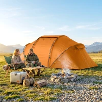 Outsunny 4 Man Camping Tent, UV Protection Tunnel Tent with 2 Bedrooms and Living Area, Large Hiking Sun Shelter, 430 x 240 x 170 cm, Orange(m-14)