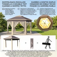 Outsunny Gazebo Pieghevole 405x340x285 cm con Zanzariera Doppio Tetto beige(m-4)