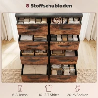HOMCOM Kommode mit 8 Schubladen, Stoffkommode mit Metallgestell, für Schlafzimmer & Wohnzimmer, Vintage Braun(m-4)